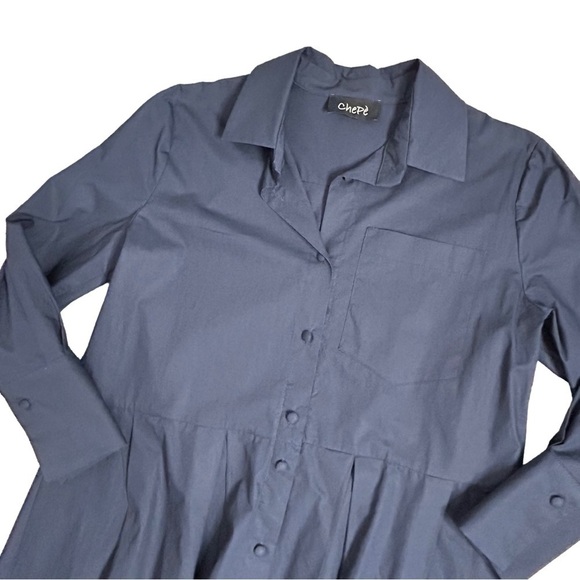 Chepè Navy Blue Cotton Button Down Lagenlook Maxi Dress - Picture 5 of 15